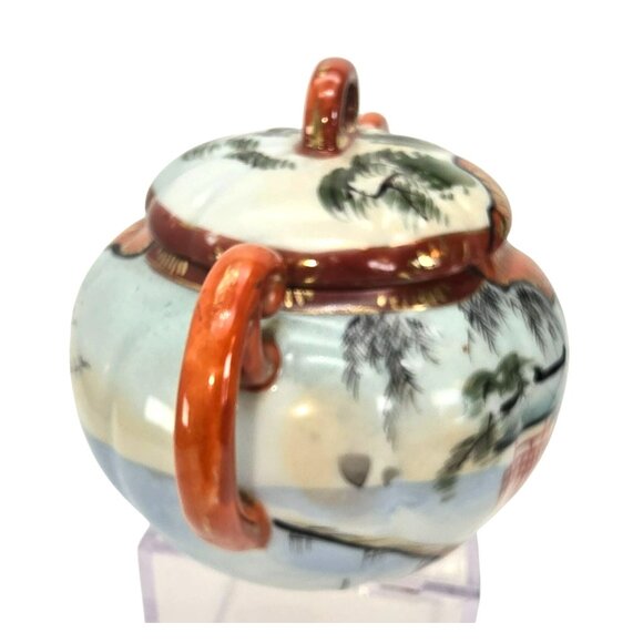 Vintage Japanese Sugar Bowl Hand-Painted Porcelain Lidded With Handles JE322 - Picture 2 of 8